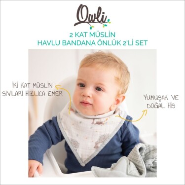 Owli 2 Kat Müslin Havlu Bandana Önlük 2'li Set Forest - Owli (1)