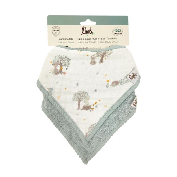 Owli 2 Kat Müslin Havlu Bandana Önlük 2'li Set Forest - 7
