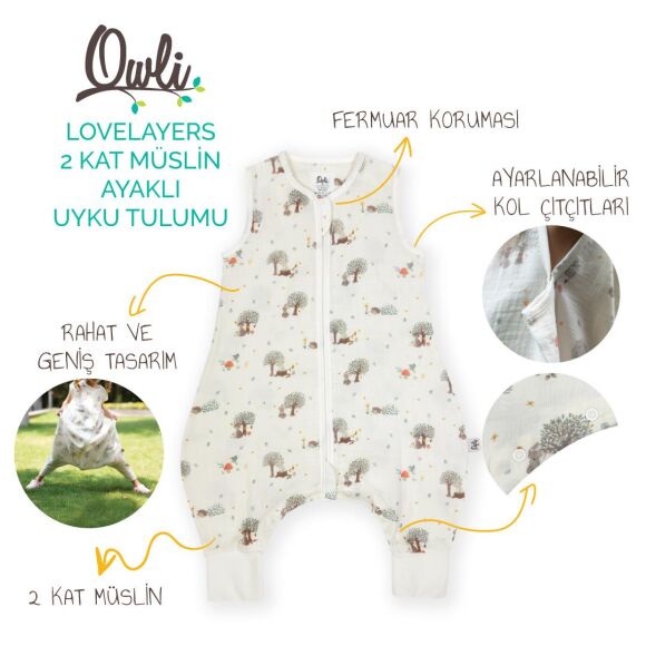 Owli LoveLayers 2 Kat Müslin Ayaklı Uyku Tulumu Forest - 2