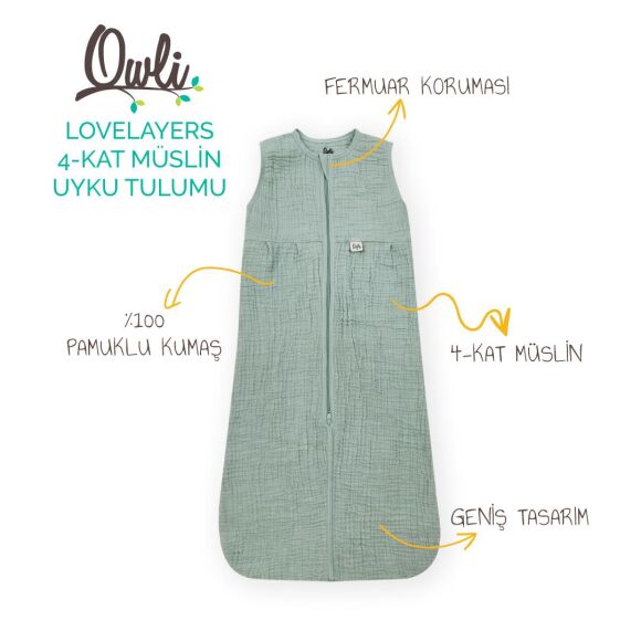 Owli LoveLayers 4 Kat Müslin Uyku Tulumu Mint Yeşili - 2