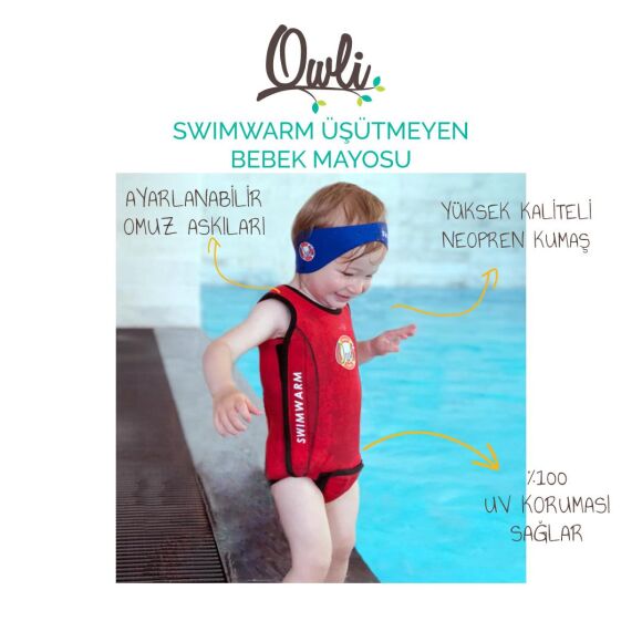 Owli Swimwarm Üşütmeyen Bebek Mayosu Kırmızı - Siyah - 2