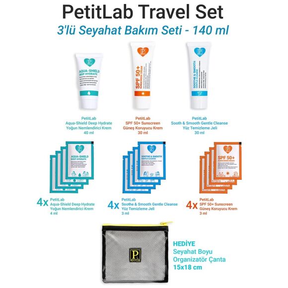 PetitLab Travel Set 3'lü Tüp + 12 Şase Seyahat Bakım Seti *Organizatör Çanta Hediyeli - 1